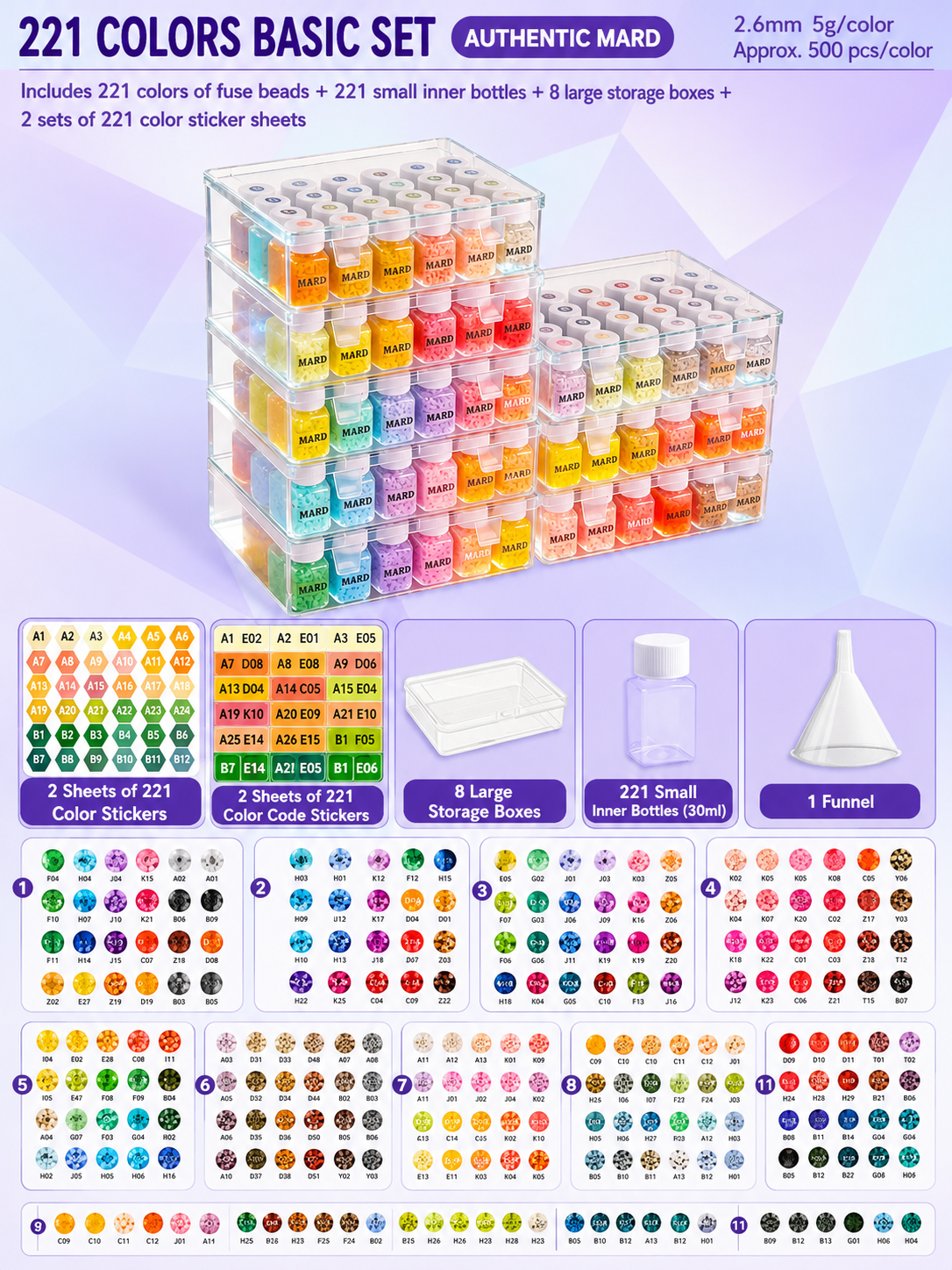 Complete 221-Color DIY Craft Kit — Includes Tools and 2.6mm Beads