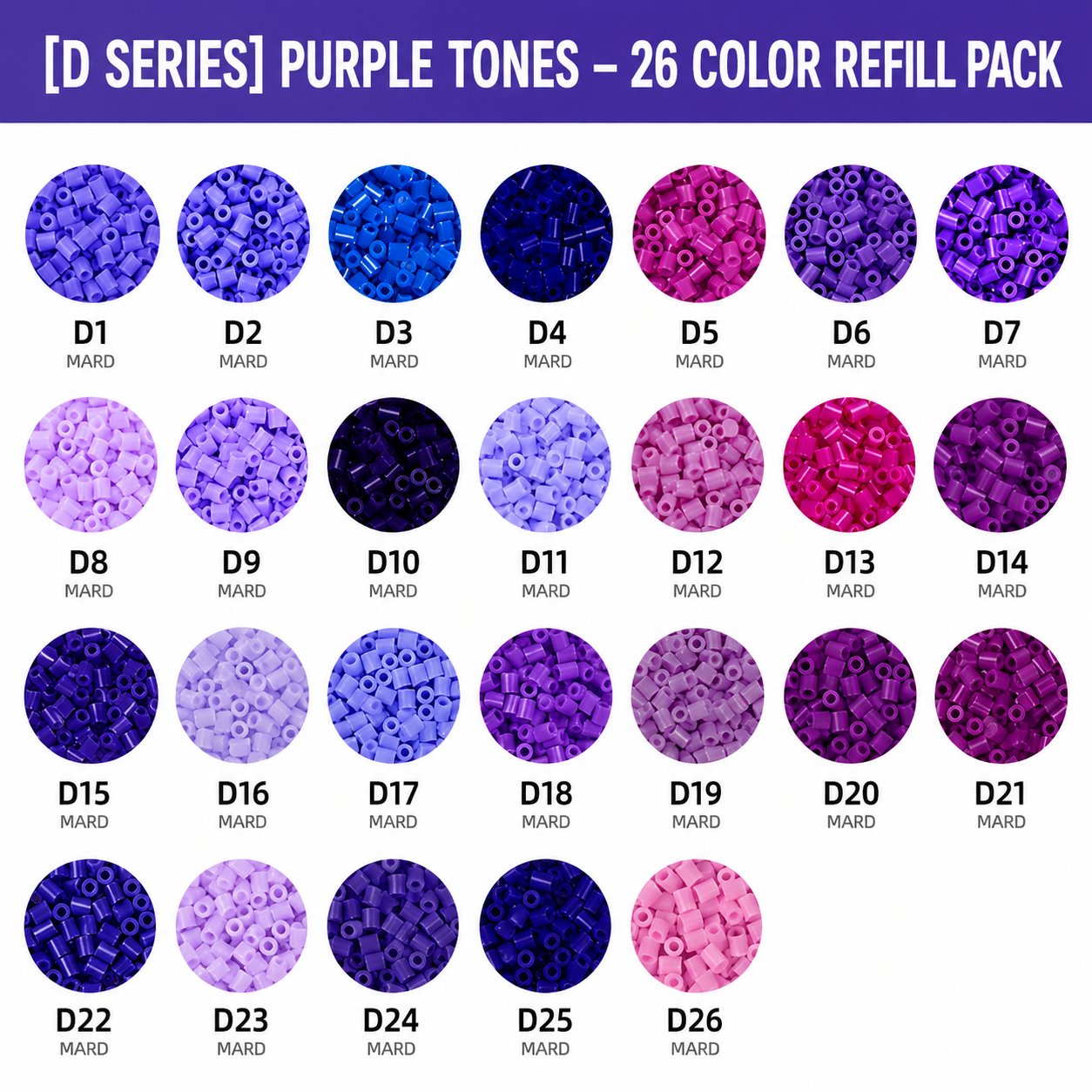 1000 pcs Monochrome D-series PerlerBeads Supplement Pack